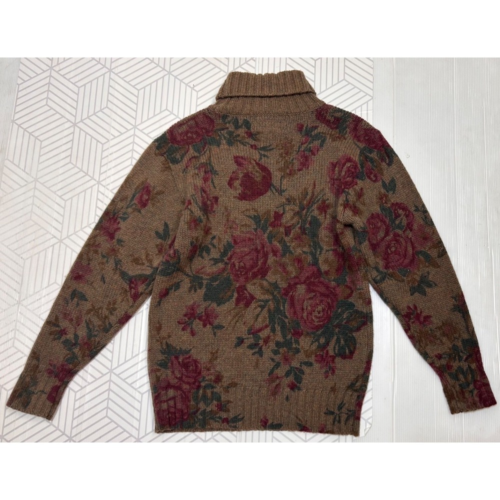 Vintage 90s Ralph Lauren Women's size S Floral Wool Turtleneck Sweater Roses - Picture 4 of 8